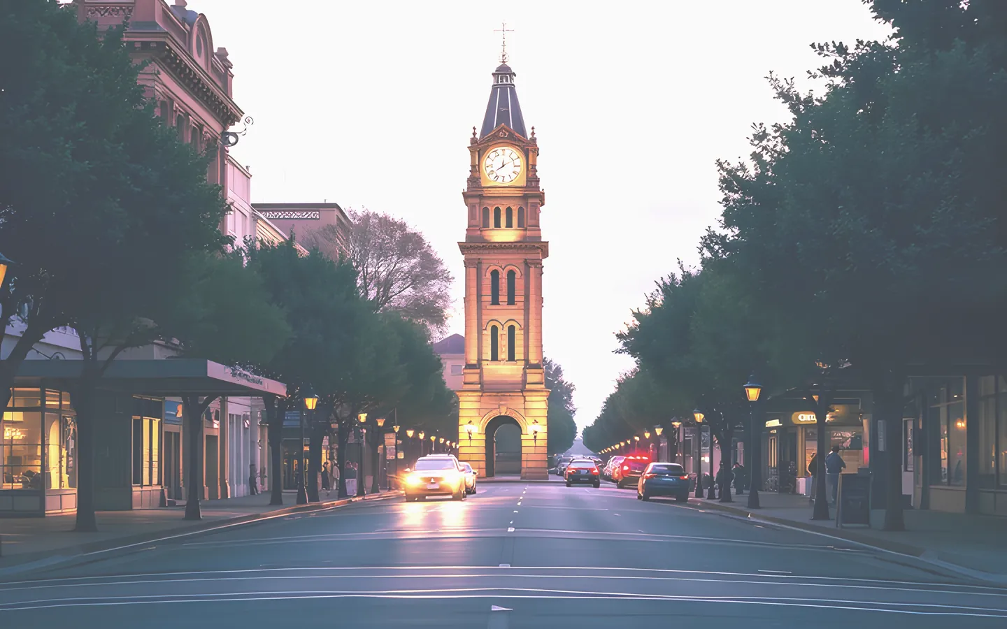 Bendigo heritage clock tower and wide main street