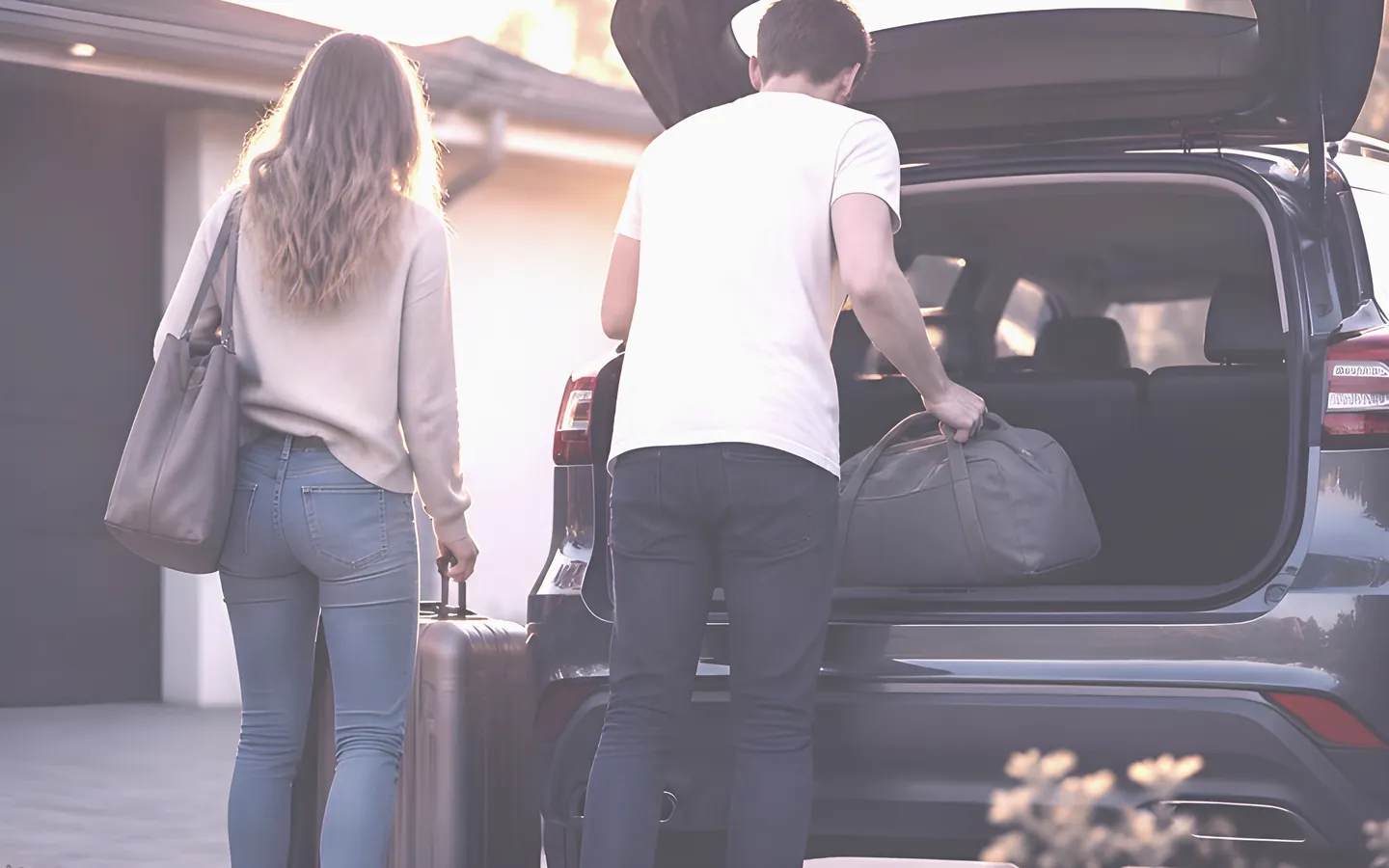 Couple loading bags into their new car