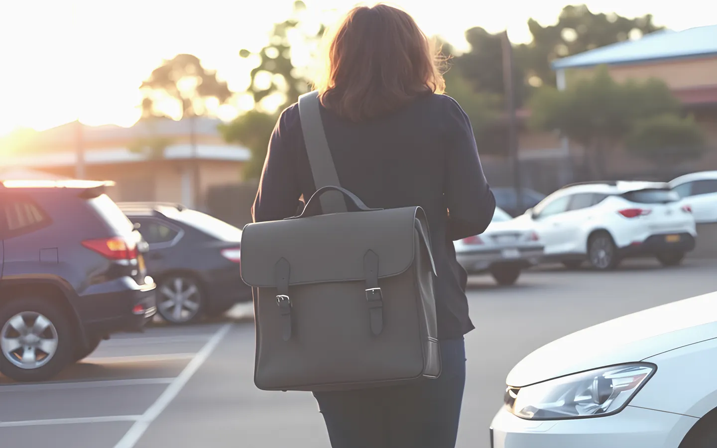 Teacher leaving a school carpark in the afternoon