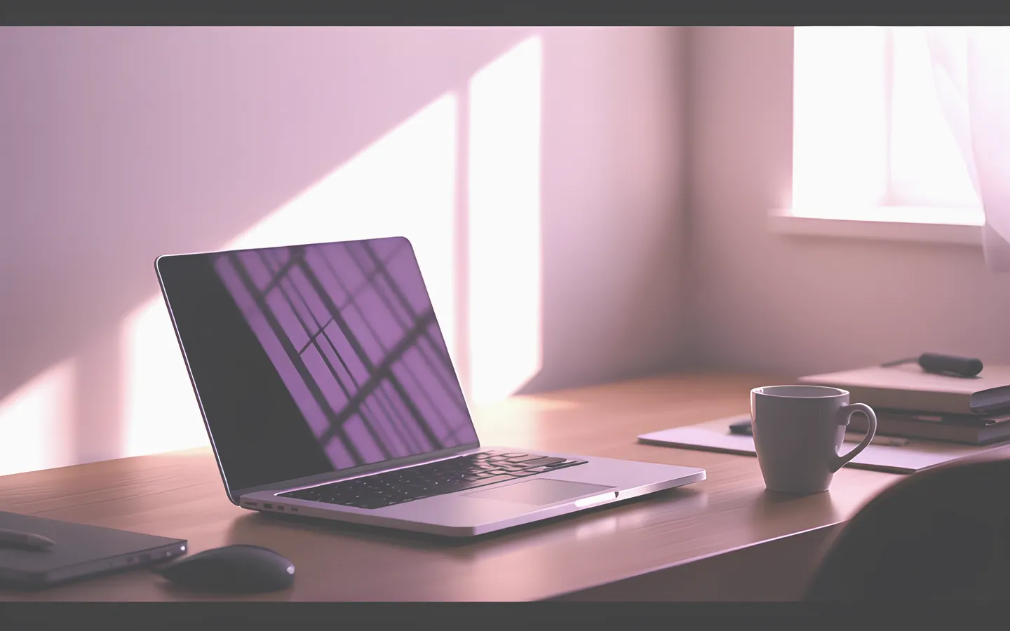 Laptop inbox open on a tidy desk with morning light