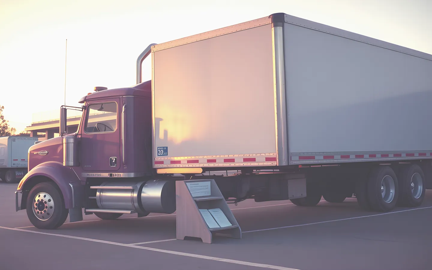 Truck driver checking paperwork beside a prime mover
