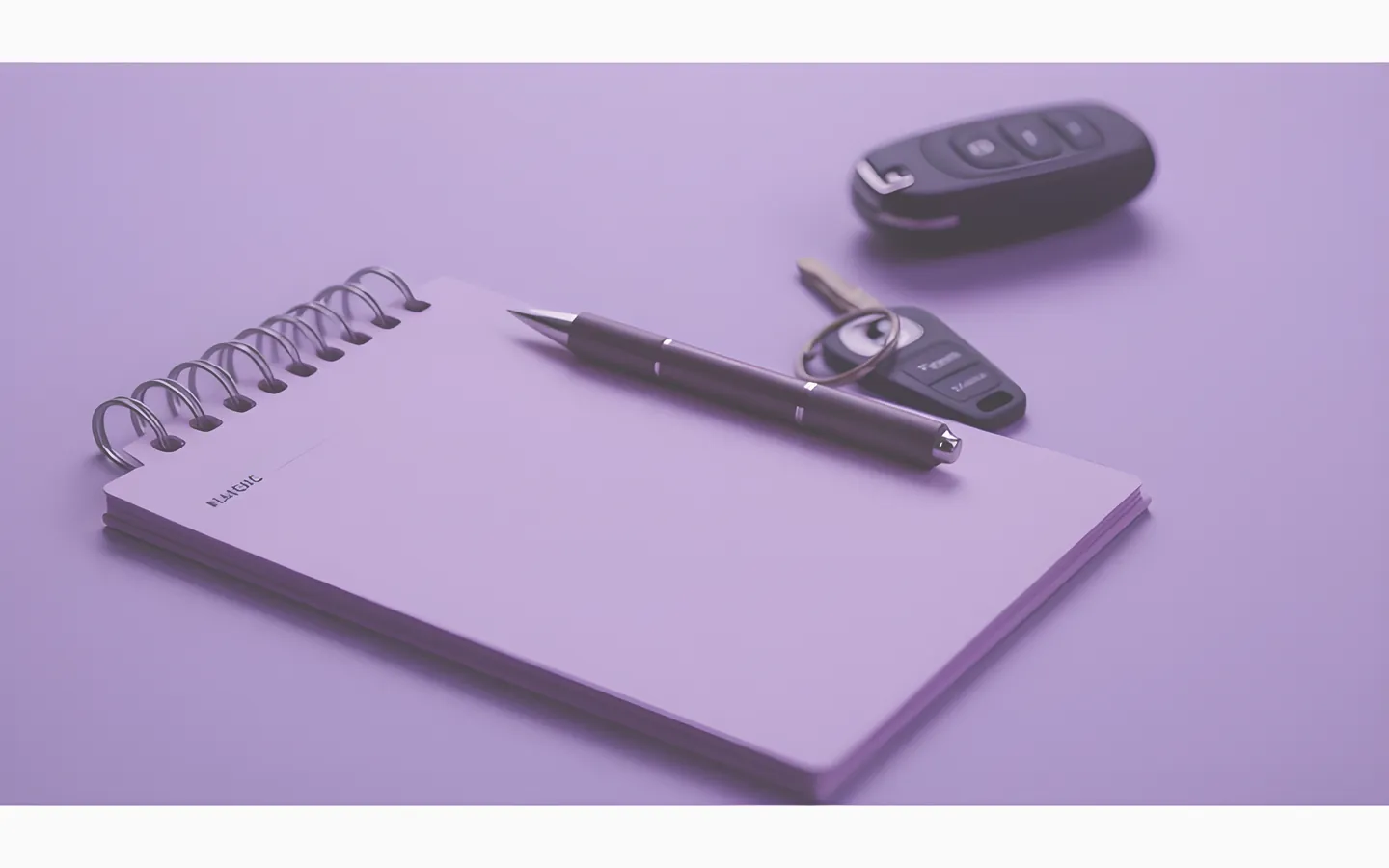 Step by step notes and car keys arranged on a table