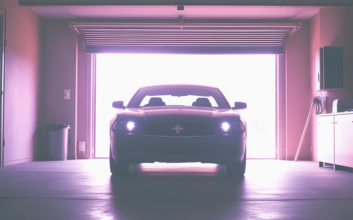 Car parked in a secure garage with a padlock motif