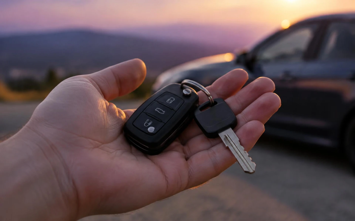 Car keys resting on an open hand with no paperwork