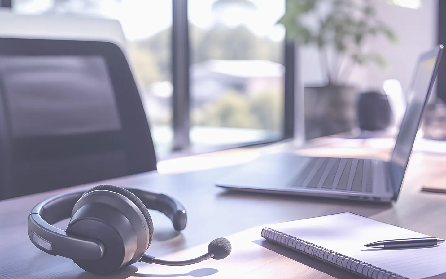 Support headset and laptop on an office desk